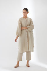 Button-up Balloon Sleeve Tunic With Pants