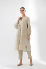 Button-up Balloon Sleeve Tunic With Pants