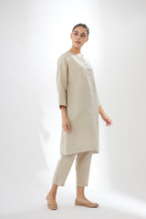 Drop-shoulder, Button-up Tunic With Pants