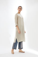 Rounded Hem Tunic With Striped Pants