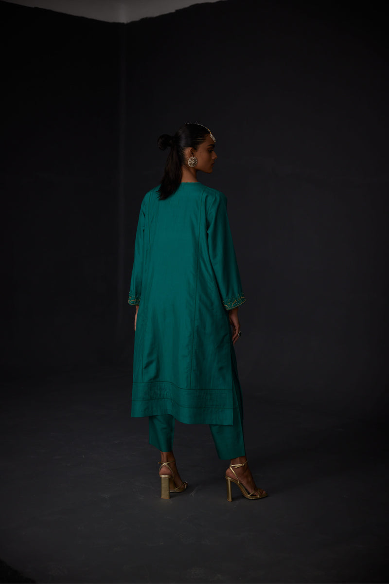 EMBROIDERED TUNIC TROUSER SET- EVER GREEEN