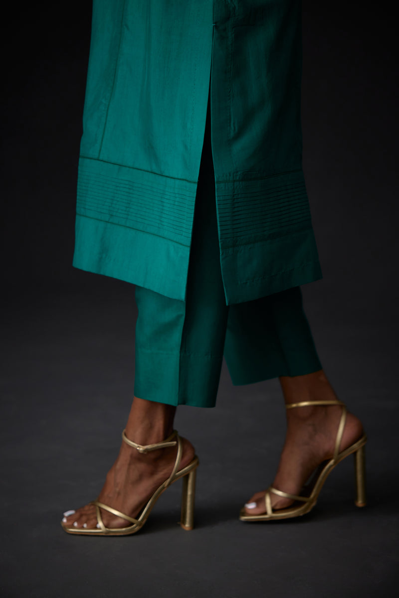 EMBROIDERED TUNIC TROUSER SET- EVER GREEEN