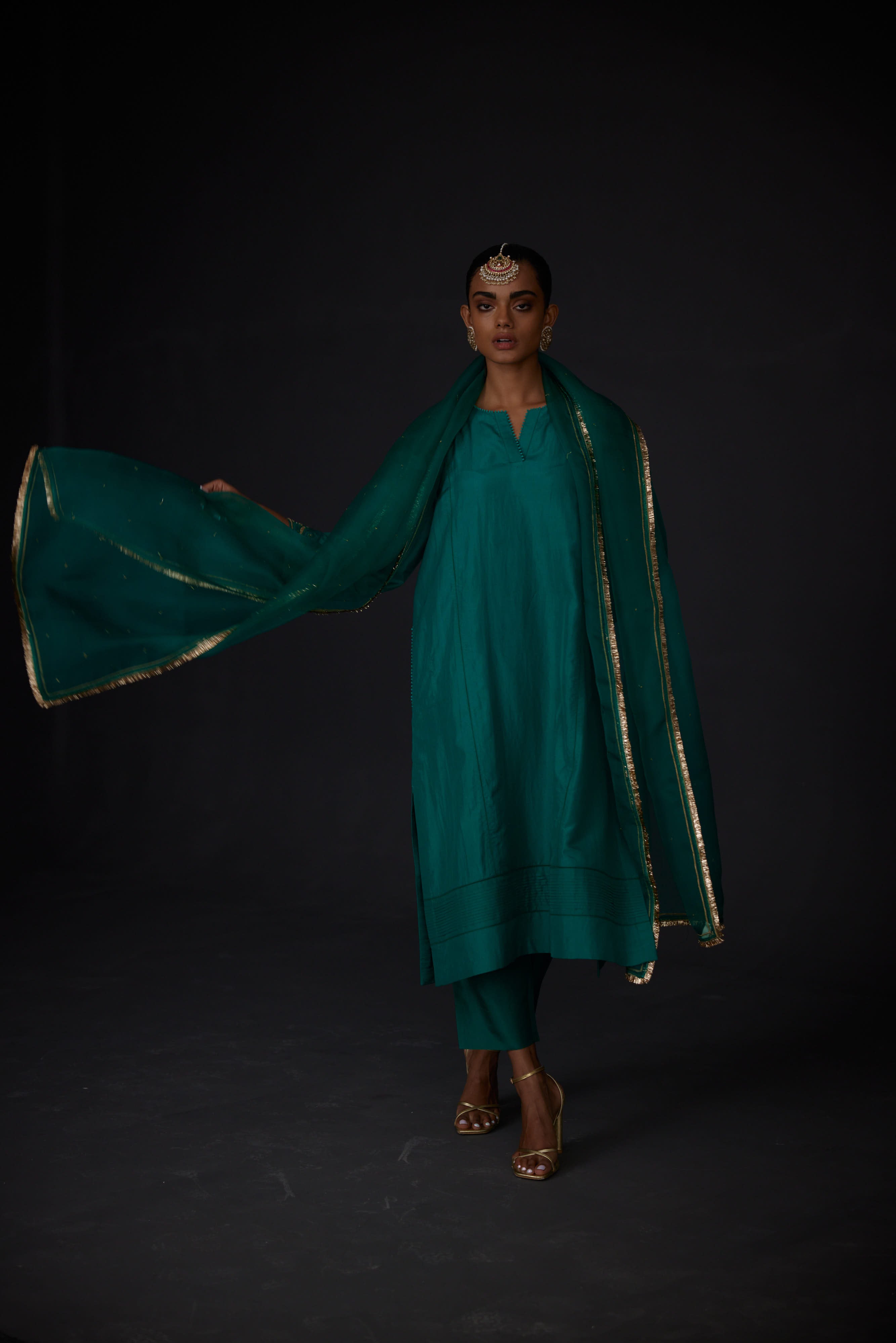 EMBROIDERED TUNIC TROUSER SET- EVER GREEEN – BRIH