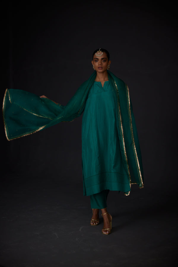 EMBROIDERED TUNIC TROUSER SET- EVER GREEEN