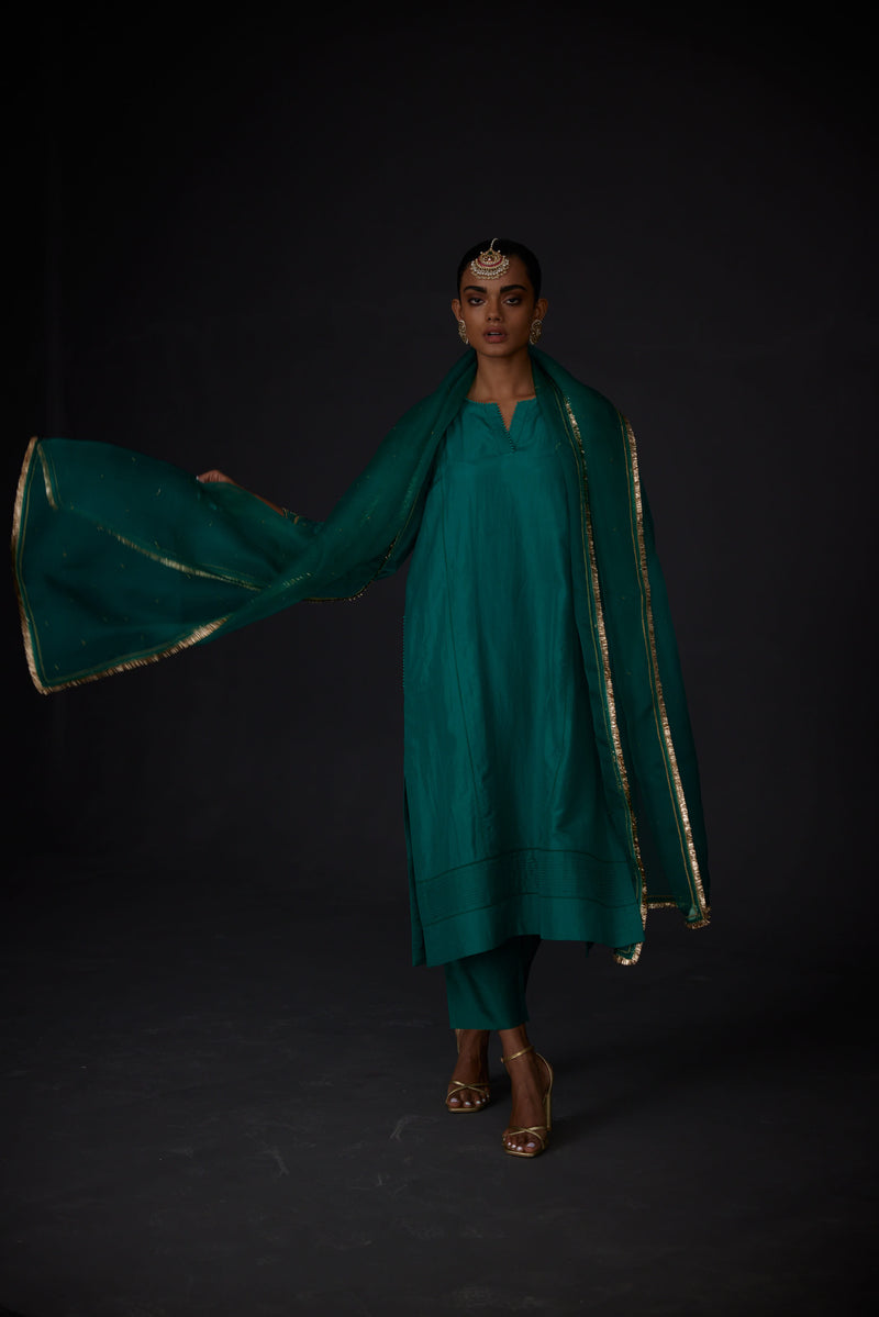 EMBROIDERED TUNIC TROUSER SET- EVER GREEEN
