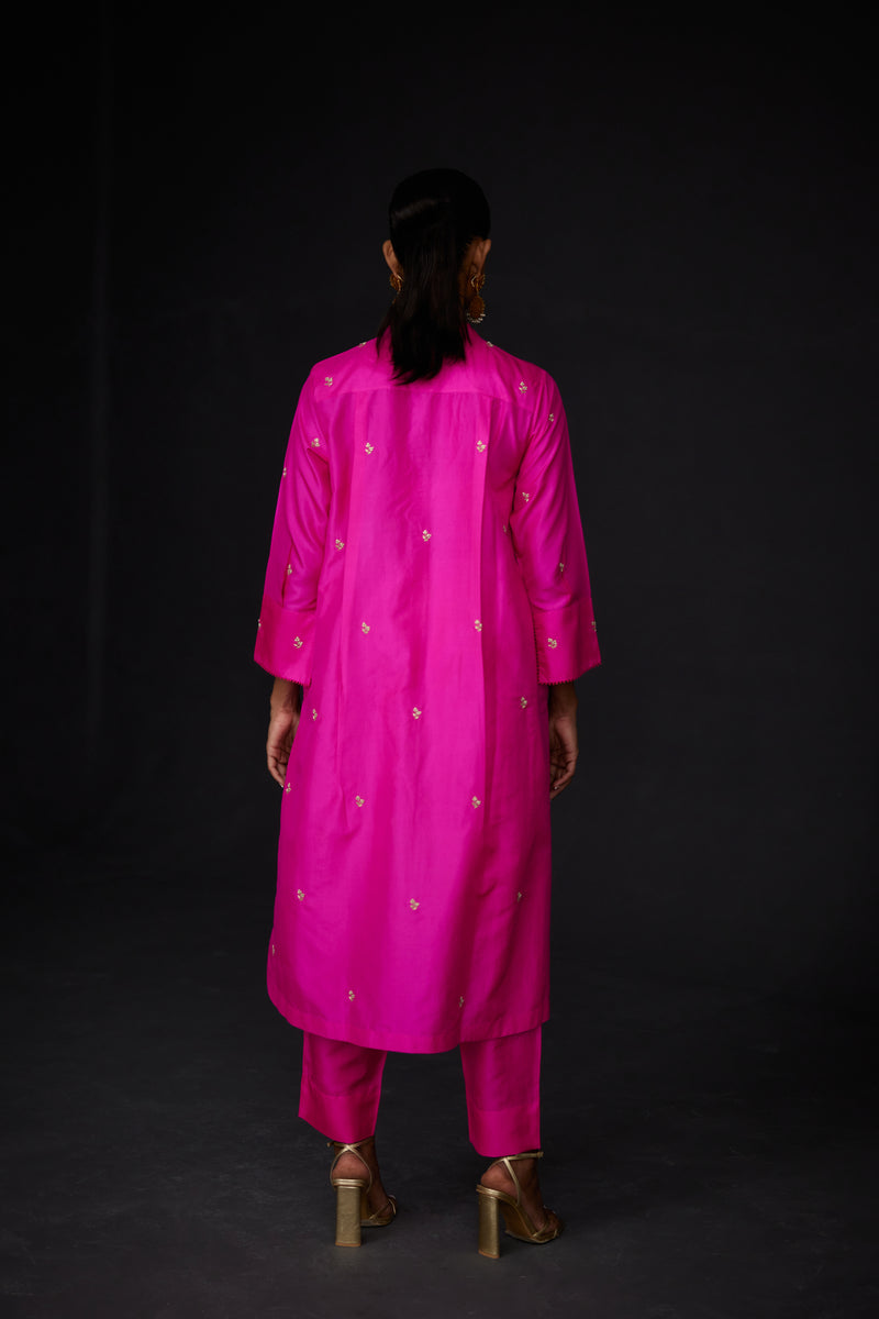 EMBROIDERED TUNIC TROUSER SET- HOT PINK