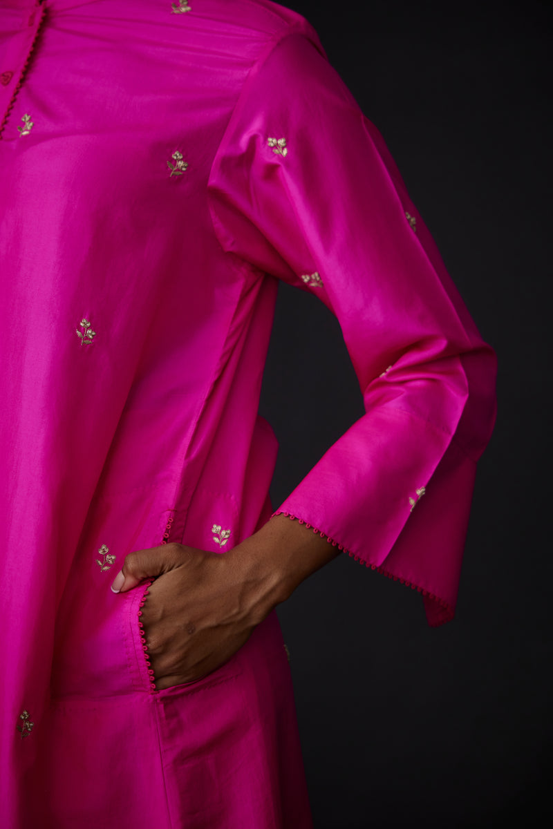 EMBROIDERED TUNIC TROUSER SET- HOT PINK