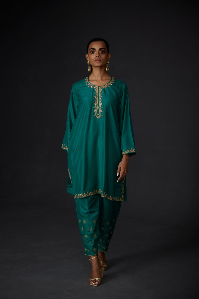 EMBROIDERED TUNIC TROUSER SET- EVER GREEEN