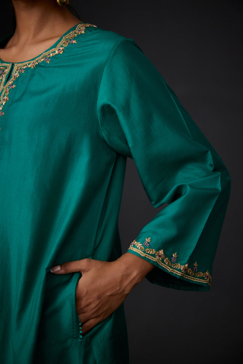 EMBROIDERED TUNIC TROUSER SET- EVER GREEEN