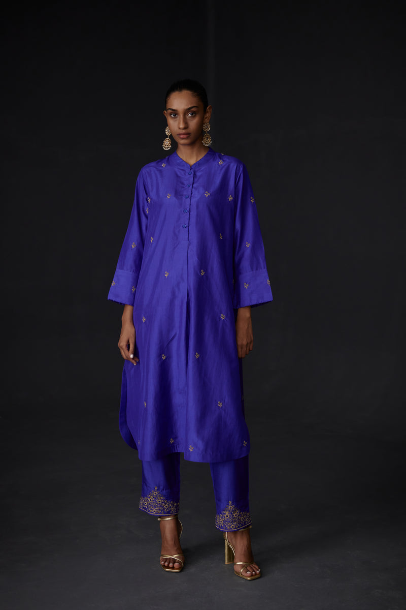 EMBROIDERED TUNIC TROUSER SET- PERSIAN BLUE