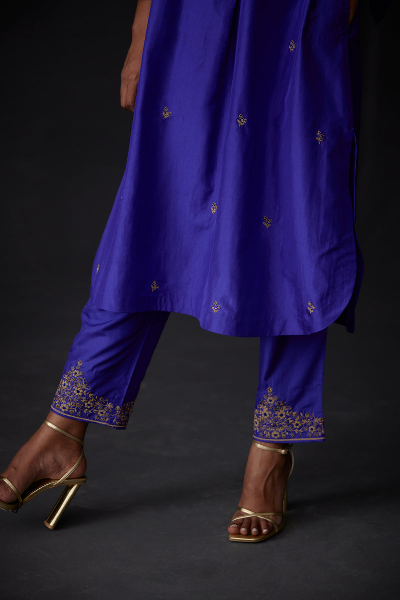 EMBROIDERED TUNIC TROUSER SET- PERSIAN BLUE
