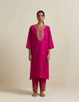 EMBROIDERED TUNIC TROUSER SET- FUSCHIA