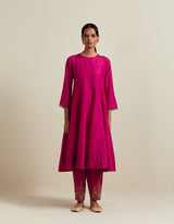 EMBROIDERED TUNIC TROUSER SET- FUSCHIA