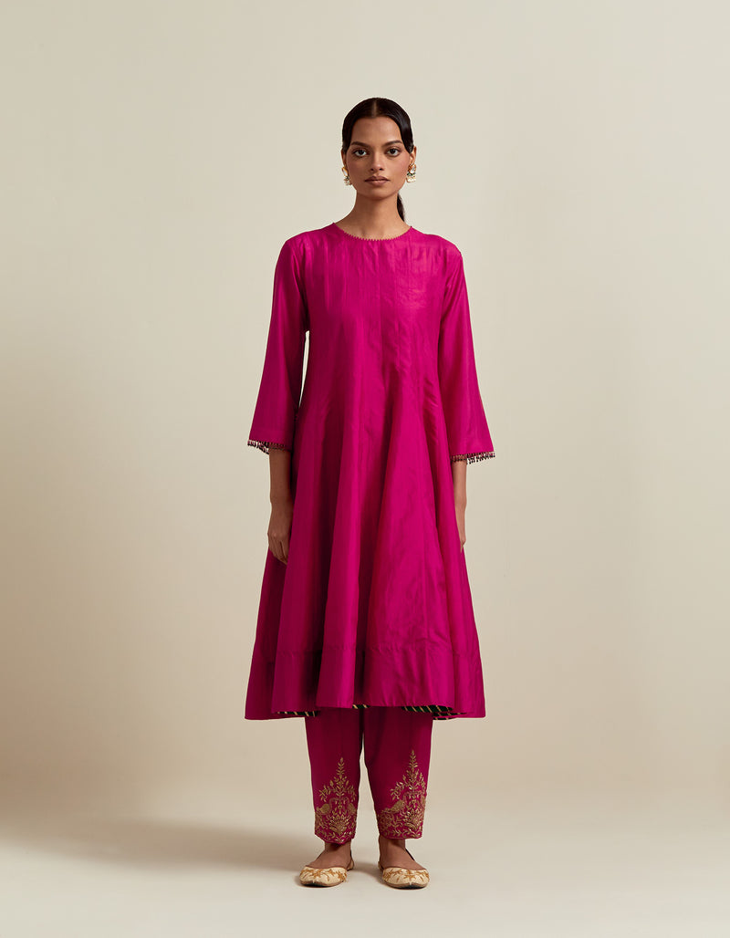 EMBROIDERED TUNIC TROUSER SET- FUSCHIA