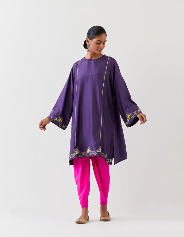 EMBROIDERED TUNIC TROUSER SET- GRAPE PURPLE/FUCHSIA