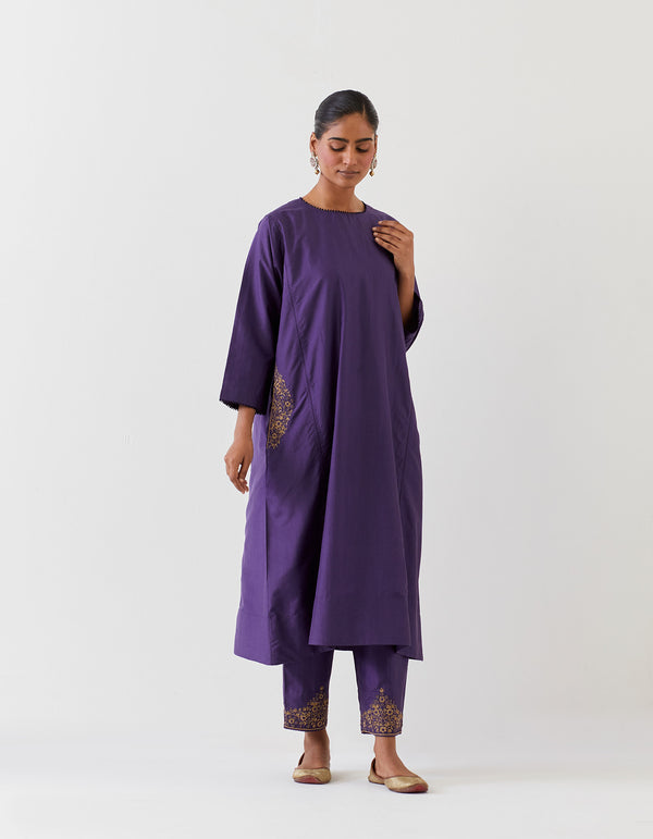 EMBROIDERED TUNIC TROUSER SET- GRAPE