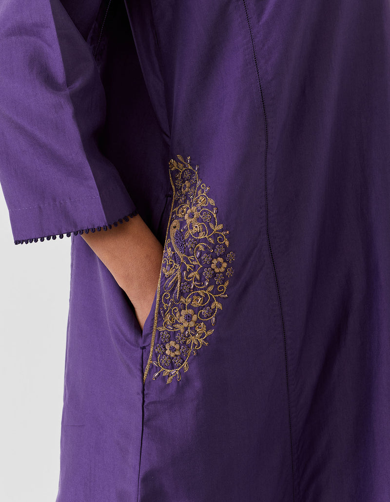 EMBROIDERED TUNIC TROUSER SET- GRAPE