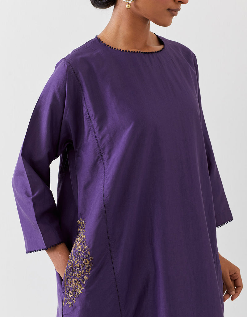 EMBROIDERED TUNIC TROUSER SET- GRAPE