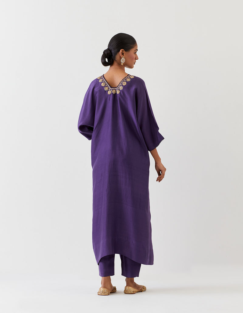 EMBROIDERED KAFTAAN TUNIC TROUSER SET- GRAPE