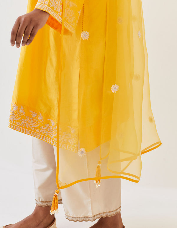 HAND EMBROIDERED DUPATTA- MANGO YELLOW