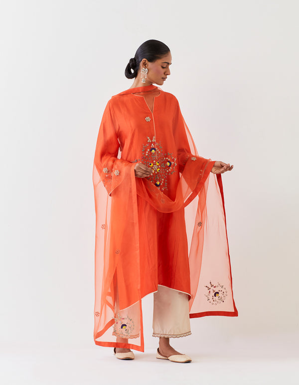 HAND EMBROIDERED DUPATTA- RUST ORANGE