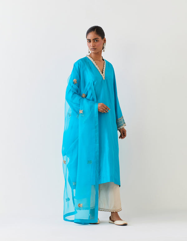 HAND EMBROIDERED DUPATTA- TURQUOISE