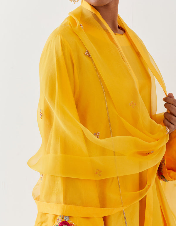 HAND EMBROIDERED DUPATTA- MANGO YELLOW