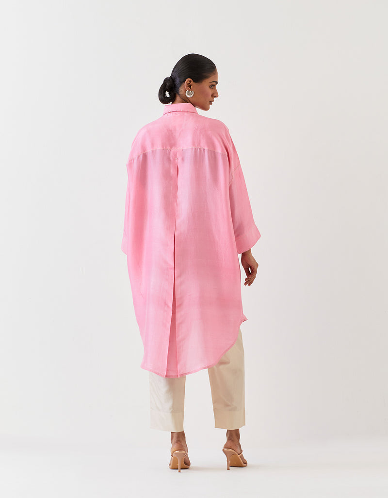 SILK TUNIC TROUSER SET- PINK/CHAMPAGNE