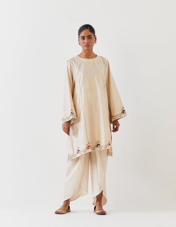 EMBROIDERED TUNIC TROUSER SET- CHAMPAGNE