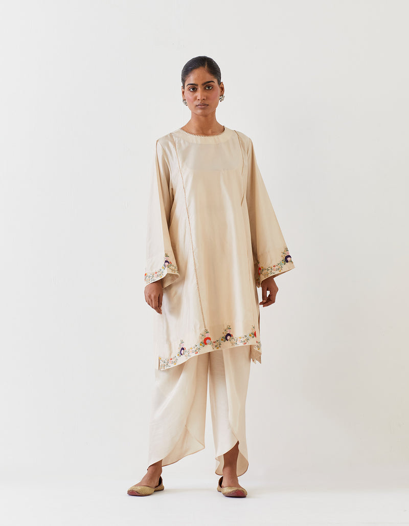 EMBROIDERED TUNIC TROUSER SET- CHAMPAGNE