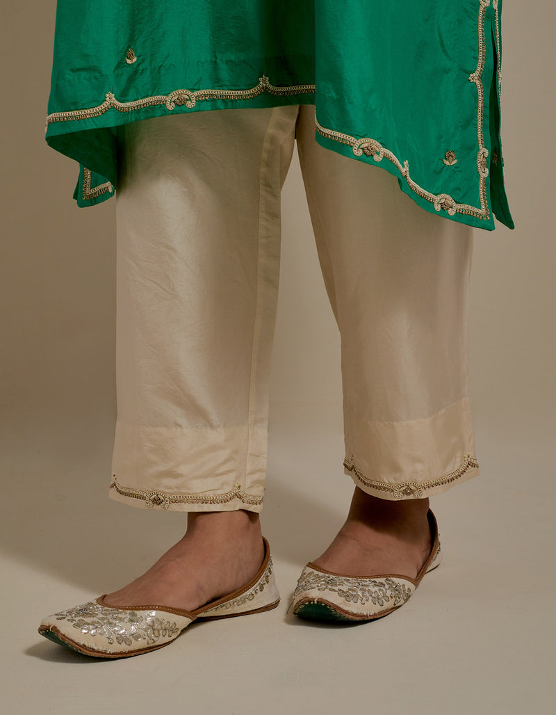 EMBROIDERED TUNIC TROUSER SET- GREEN/CHAMPAGNE