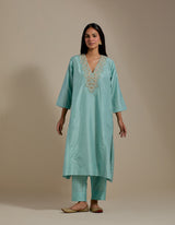 EMBROIDERED TUNIC TROUSER SET- AQUA
