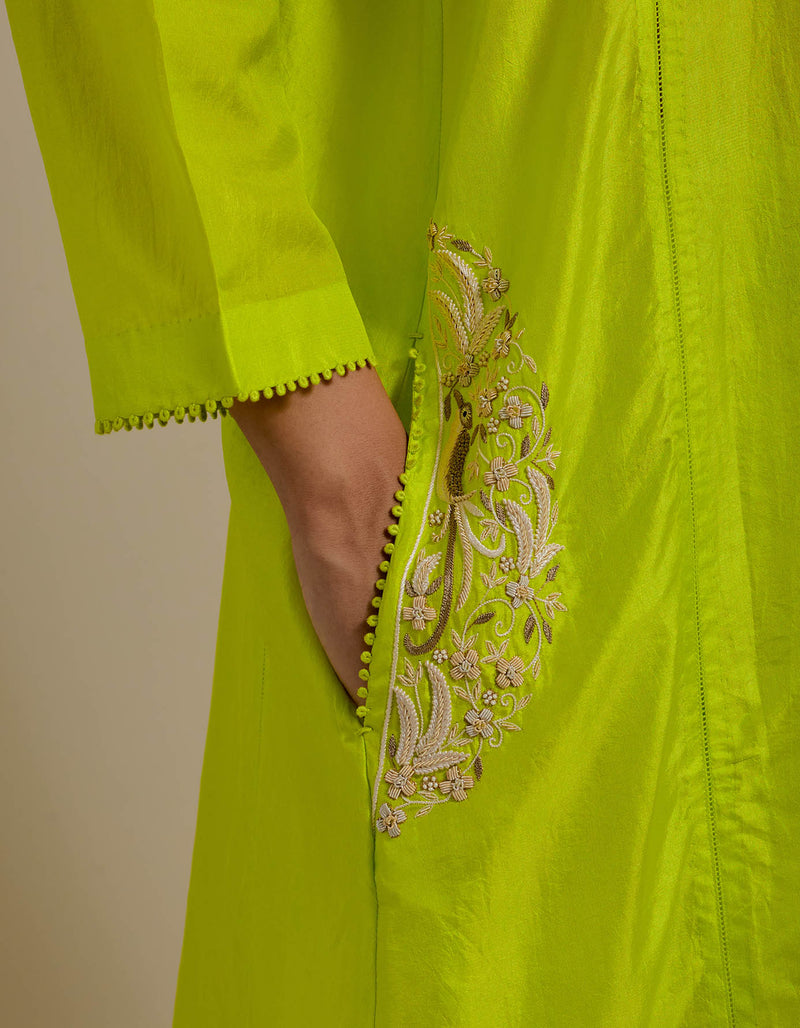 EMBROIDERED TUNIC TROUSER SET- LIME