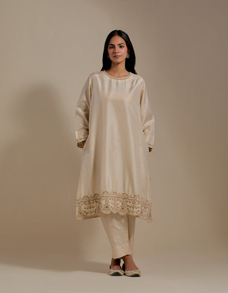 EMBROIDERED TUNIC TROUSER SET- CHAMPAGNE
