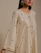 EMBROIDERED TUNIC TROUSER SET- CHAMPAGNE
