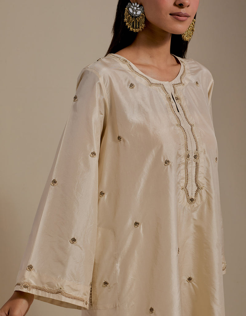 EMBROIDERED TUNIC TROUSER SET- CHAMPAGNE
