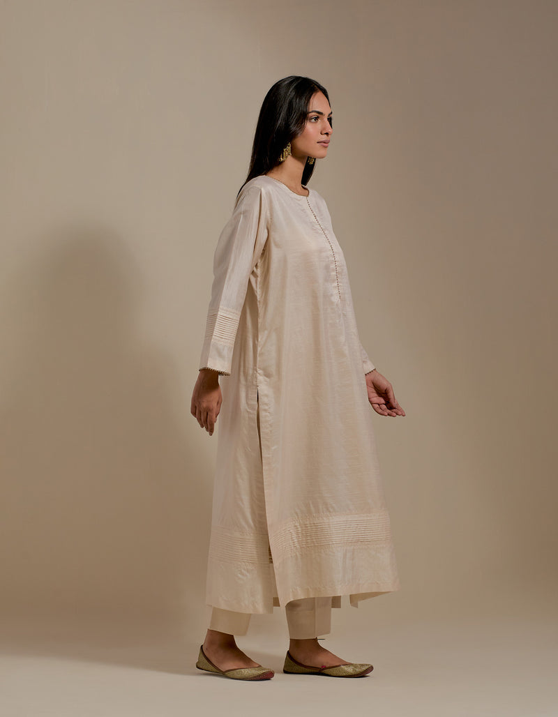 EMBROIDERED TUNIC TROUSER SET- CHAMPAGNE