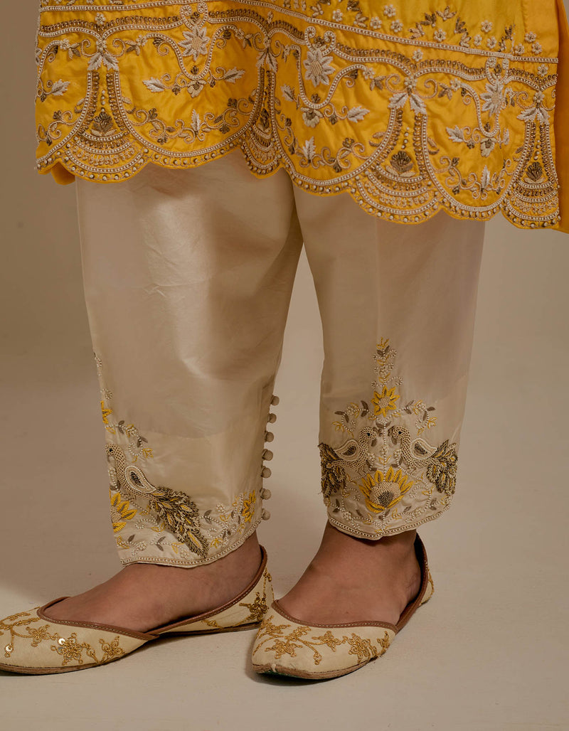 EMBROIDERED TUNIC TROUSER SET- MANGO YELLOW