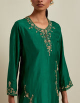 EMBROIDERED TUNIC TROUSER SET- GREEN/IVORY