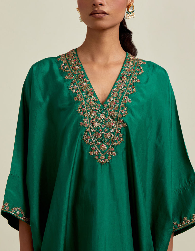 EMBROIDERED TUNIC TROUSER SET- GREEN/FUSCHIA
