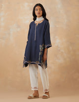 EMBROIDERED TUNIC TROUSER SET- NAVY NOIR/VANILLA