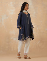 EMBROIDERED TUNIC TROUSER SET- NAVY NOIR/VANILLA