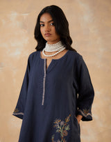 EMBROIDERED TUNIC TROUSER SET- NAVY NOIR/VANILLA