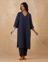EMBROIDERED TUNIC TROUSER SET- NAVY NOIR