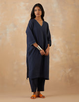 EMBROIDERED TUNIC TROUSER SET- NAVY NOIR