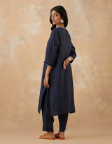 EMBROIDERED TUNIC TROUSER SET- NAVY NOIR