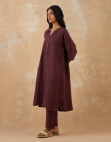 EMBROIDERED TUNIC TROUSER SET- PLUM NOIR