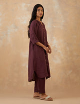 EMBROIDERED TUNIC TROUSER SET- PLUM NOIR