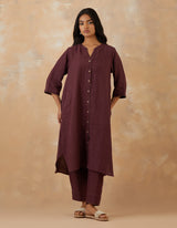 EMBROIDERED TUNIC TROUSER SET- PLUM NOIR