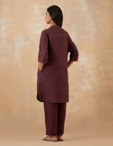 EMBROIDERED TUNIC TROUSER SET- PLUM NOIR